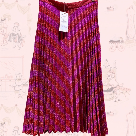 Zara Pleated Chevron Skirt with Metallic Thread - Picture 6 of 8